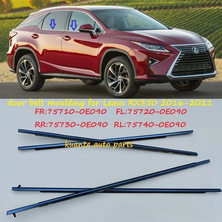 Weatherstrips tal-iffurmar taċ-ċinturin tat-tieqa tal-bieb għal Lexus RX350 2016-2021 75710-0E090 75720-0E090 75730-0E090 75740-0E090